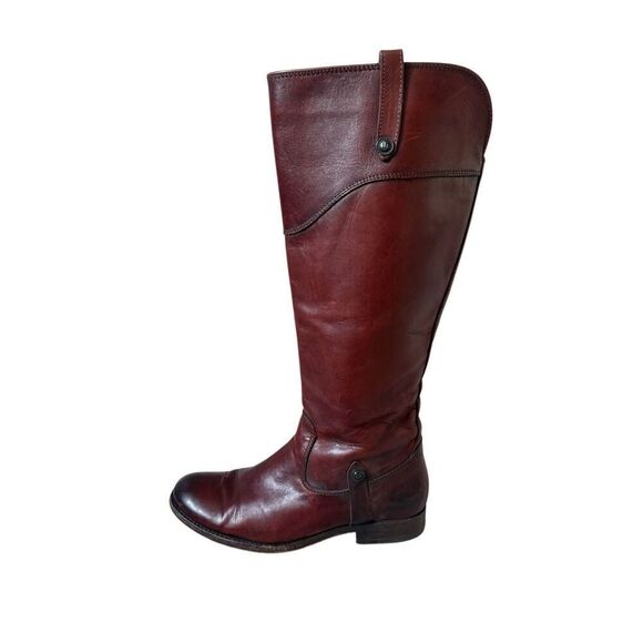 Frye Melissa Tab Leather Riding Boots Extended calf 6.5 Zip Redwood Tall - Picture 1 of 12